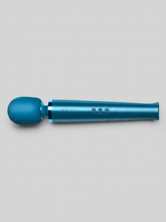 Close-up of the Le Wand Rechargeable Massager Blue - a powerful luxury wand vibrator featuring a body-safe silicone head and easy-to-use controls.
