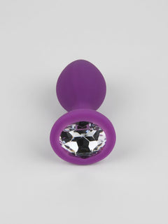 Toosh Silicone Butt Plug with Clear Gem Base - 3 colours and 3 sizes available, pink silicone butt plug with jewel base