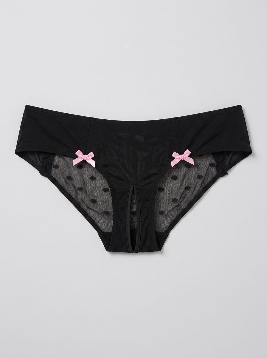 Rene Rofe Hot Dots Crotchless Bow Detail Black Boyshort