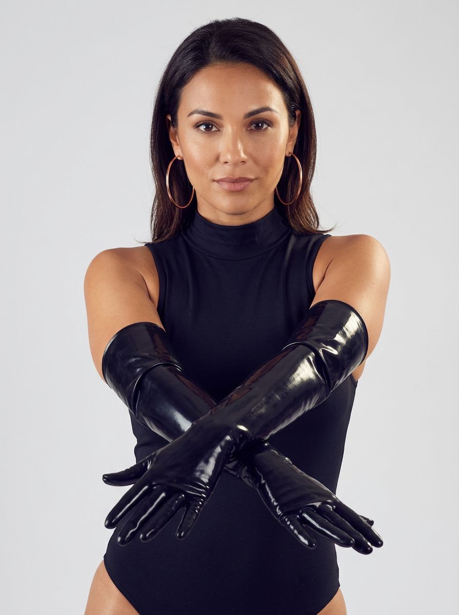 Black Latex Gloves - Durable and Stylish Unisex Gloves, close-up of elegant black latex gloves