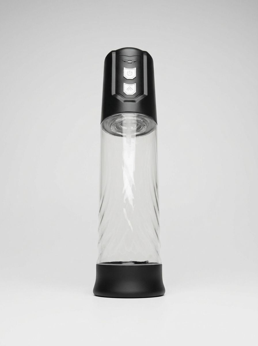 Me You Us Automatic Suction Penis Pump with One-Touch Controls & Measurement Gauge, luxury automatic suction penis pump featuring one-touch controls