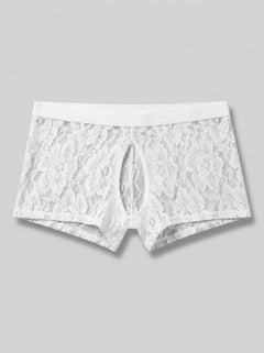 Double Pleasure Open Front Lace Boxer - Available in White, Turquoise or Pink