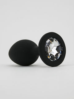 Toosh Silicone Butt Plug with Clear Gem Base - 3 colours and 3 sizes available, elegant silicone butt plug detail