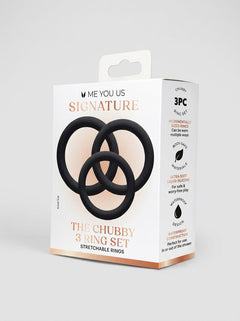Me You Us Signature The Chubby Silicone Cock Ring 3Pc Set, blue and black cock ring set