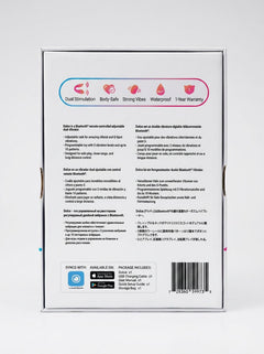 Back of Lovense Dolce Remote App Control Dual-Ended Vibrator packaging showing dual stimulation, body-safe silicone, waterproof design and app control vibrator compatibility