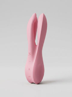Close-up of the Satisfyer Threesome 1 – Pink Lay-On Triple Motor Vibrator highlighting its smooth body-safe silicone material for luxurious comfort.
