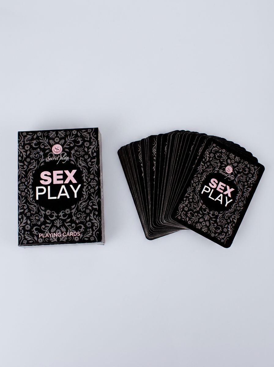 Adult-themed Secret Play Sex Play playing cards set with 55 cards for fun, featuring playful images and prompts for adult entertainment.
