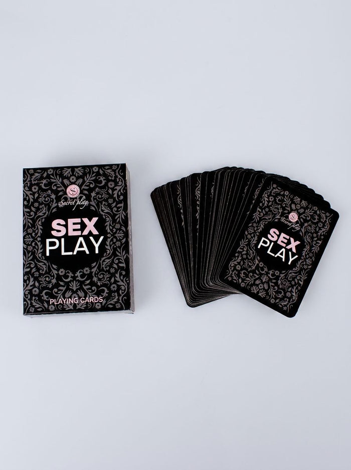 Adult-themed Secret Play Sex Play playing cards set with 55 cards for fun, featuring playful images and prompts for adult entertainment.