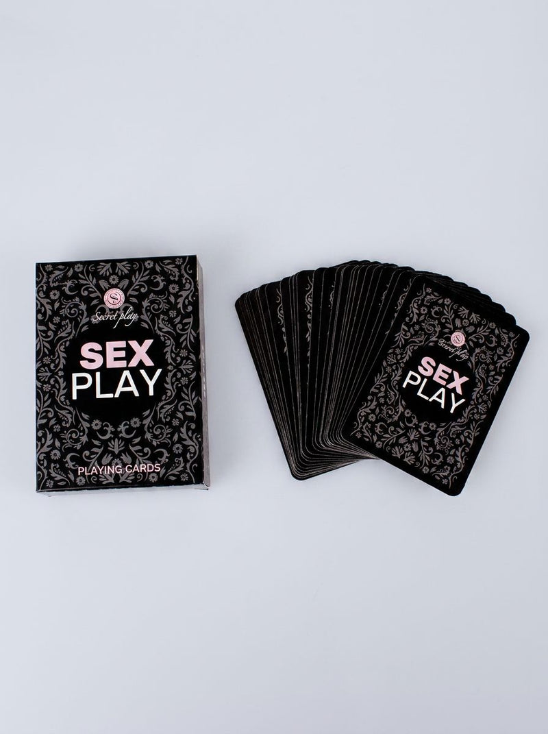 Adult-themed Secret Play Sex Play playing cards set with 55 cards for fun, featuring playful images and prompts for adult entertainment.