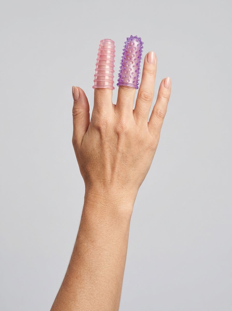 Me You Us Lust Ribbed Textured Jelly Finger Sleeves for finger toys, showcasing their flexible, ribbed design in clear jelly material.