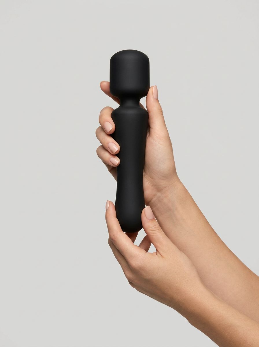 Me You Us Rechargeable Silicone Massage Wand Vibrator in black, a luxury wand vibrator for powerful external stimulation