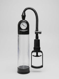 Me You Us penis pump with clear cylinder and pump handle, designed to enhance size, stamina, and confidence.
