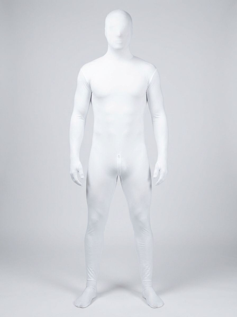 Asylum Second Skin Zip-Up White Full Length Body Suit Fantasy Costume, showcasing a luxurious white body suit costume with intricate details, perfect for cosplay and costume events.