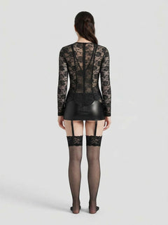Chic and sophisticated Allure Adore Freya Lace Corselette Inspired Dress with Garters displayed on a mannequin, exuding confidence and allure as a perfect lace dress with garters option.