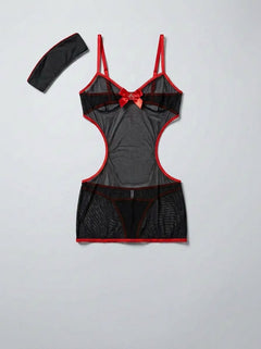 Close-up of the Baci Midnight Shift Sexy Nurse outfit featuring a flattering mini dress, panty, and nurse hat, ideal for sultry bedroom play.
