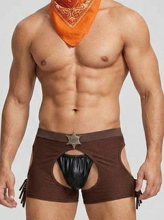 Full view of the Male Power Cocky Cowboy Costume For Men, ideal for themed events and roleplay, emphasising quality craftsmanship and bold Western fantasy.