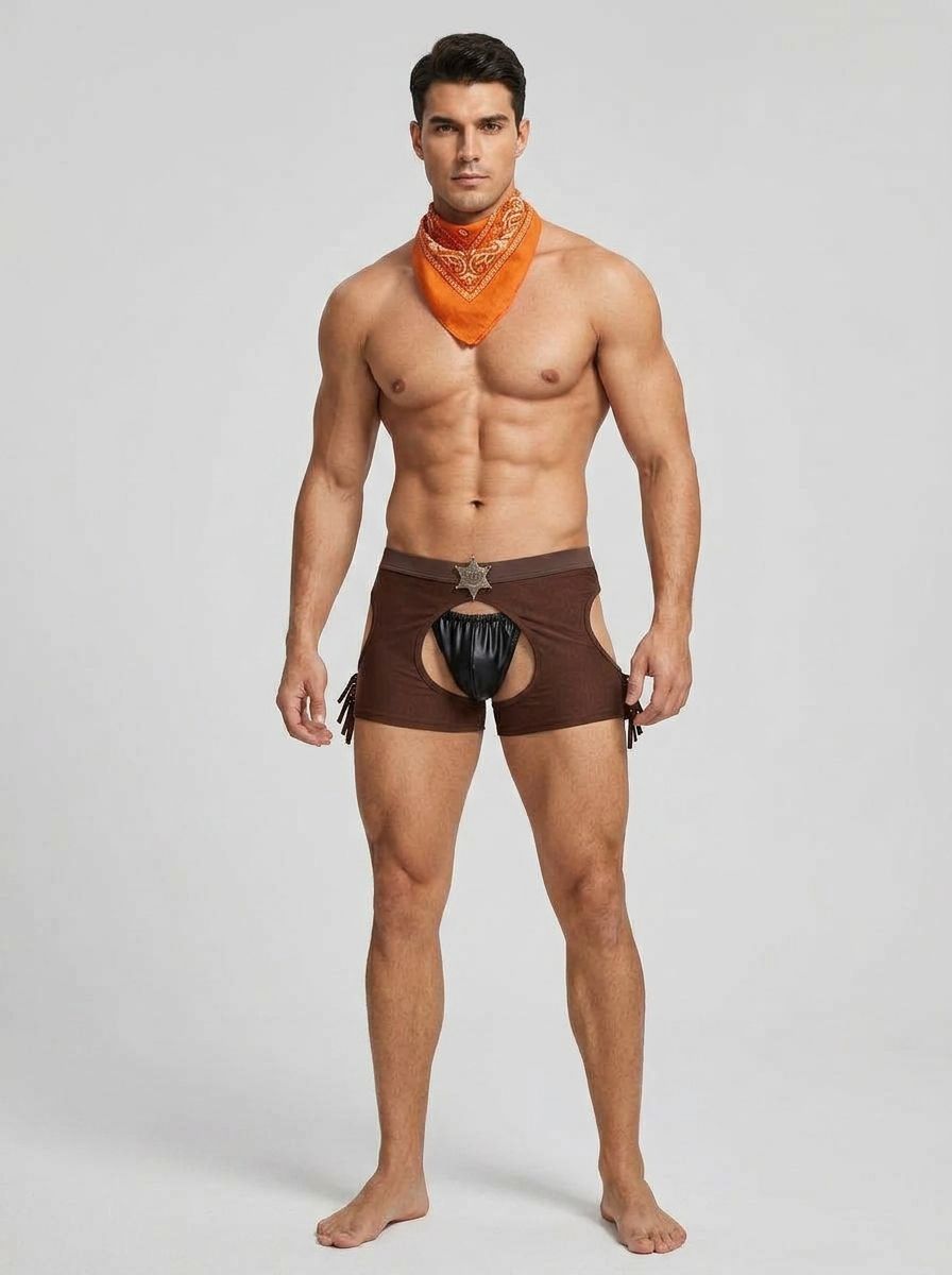 Male Power sexy cowboy costume shorts set for men, featuring bold design and Western-inspired style for men's costume outfits.