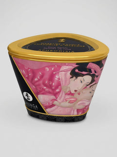 Close-up of the lidded Shunga Sensual Soy Wax Erotic Massage Oil Candle 170ml massage candle