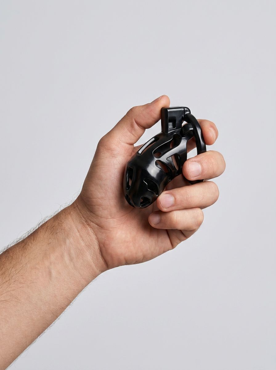 Impound Curfew Cock Cage male chastity device made of stainless steel with secure locking mechanism.