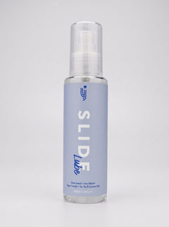 Loving Joy Slide Water-Based Lubricant detailed packaging emphasizing its compatibility with toys and condoms for safe pleasure.
