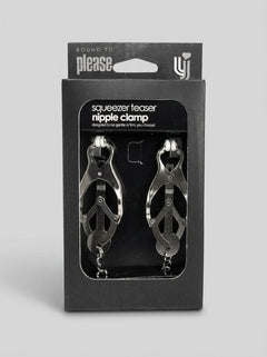 Bound to Please Clover Nipple Clamps with Chain, elegantly presented, offering a blend of classic design and modern functionality for passionate BDSM exploration.