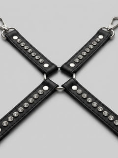 Elegant Diamond Hogtie Connector with Studs & Faux Leather - A sophisticated hogtie connector that embodies opulence and allure, perfect for intimate and thrilling experiences.