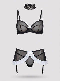 Designed with allure, the Baci Sexy Maid Uniform set combines sheer fabric and classic maid styling, epitomising a luxurious sexy maid uniform.