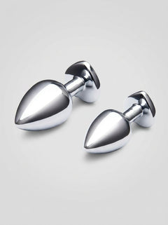 b-Vibe Heart Shaped Jewel Metal Butt Plug Training Set - Luxurious pair of metal butt plugs with stylish heart-shaped gem bases, ideal for upscale intimate experiences.