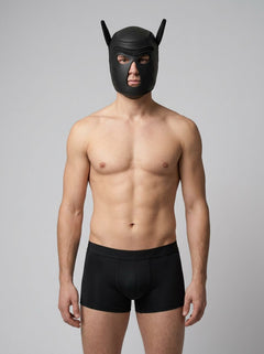 Elegant Prowler RED Neoprene Puppy Hood designed for luxurious pet play and K9 roleplay, featuring a snug fit and exposed facial features for comfort and style.