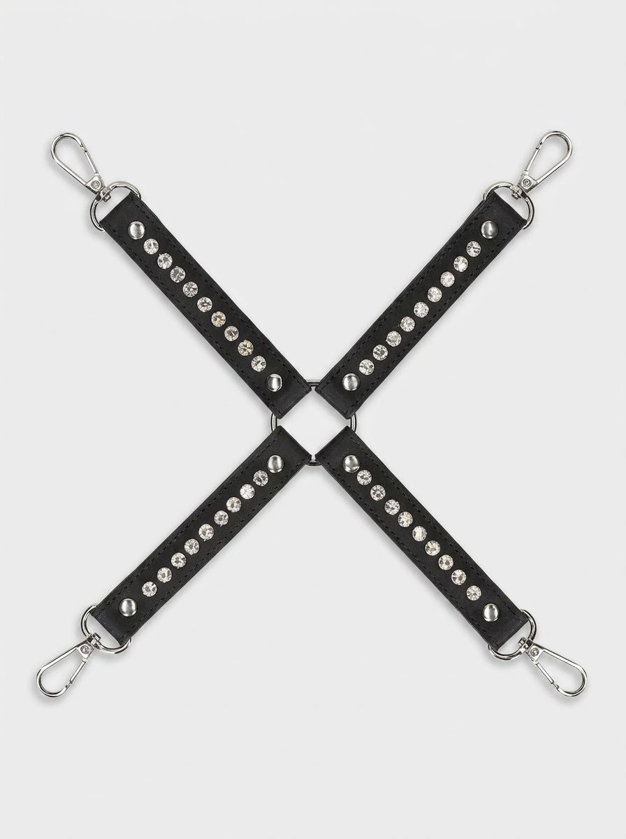 Diamond Hogtie Connector with Studs & Faux Leather - Luxurious hogtie accessory featuring radiant diamond accents, designed for enhanced sensory stimulation and secure restraint.