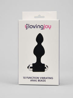 Loving Joy 10-function vibrating silicone anal beads with removable bullet vibrator, shown in close-up view of the product.