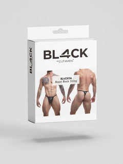 Stylish C4M Boost Black Leatherette G-String illustrating soft seams and perfect elasticity, offering a luxurious fit for discerning wearers.