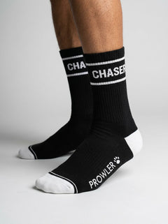 Prowler RED Chaser Slogan Cotton Crew Socks in black with refined white detailing and bold Chaser branding