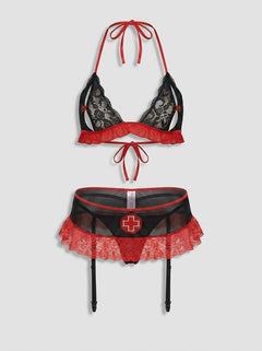 Baci Lingerie Peek-a-Boo Sexy Nurse lace lingerie costume with revealing design and adjustable straps, made for intimate wear.