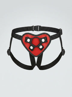 Elegant black blindfold included with the Lux Fetish Heart Strap On Harness & Dildo Set, designed to elevate sensory exploration.
