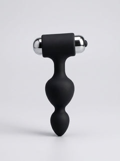 Loving Joy 10-function vibrating silicone anal beads with removable bullet vibrator, showcasing sleek design and textured beads.