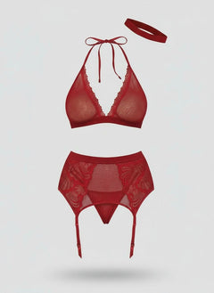 Garnet 4-Piece Bralette Set with Choker & Garters