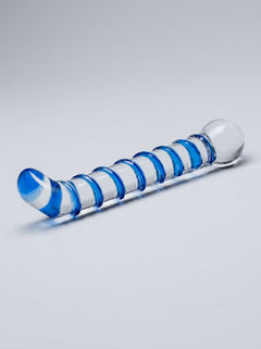 Glas 6.5 Inch Mr Swirly G Spot Glass Dildo - Close-up of the detailed ribbed design for targeted G-spot stimulation.