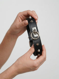 Fashionable Leather O-Ring Studded Choker featuring 6 pointed riveted studs, a must-have for luxury accessory enthusiasts.