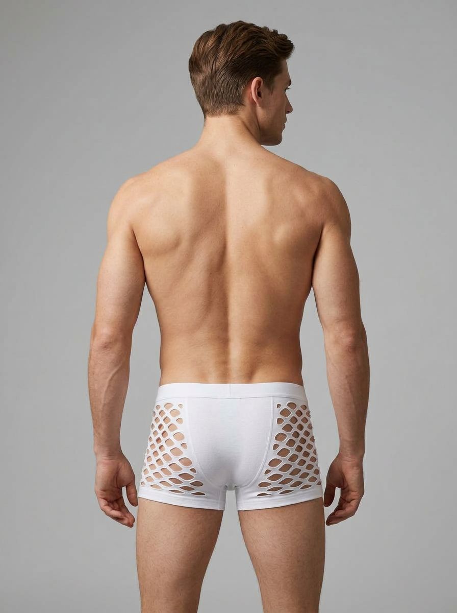 Male Power Gone Fishin' men's briefs in white featuring a playful fish print on comfortable underwear.