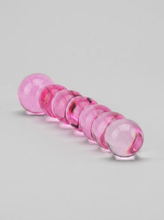 Spectrum Ribbed Glass Dildo displayed elegantly, highlighting its 17cm total length and sophisticated form.