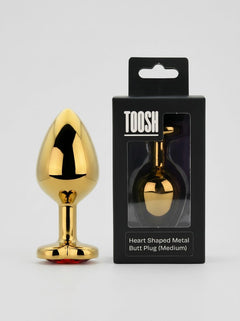 Toosh Heart Shaped Metal Butt Plug with Red Stone - S, M and L, elegant polished metal Butt Plug suitable for beginners and experienced users