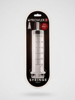 Prowler RED 300cc syringe for hygiene use, featuring a clear plastic body and a plunger for precise liquid dispensing