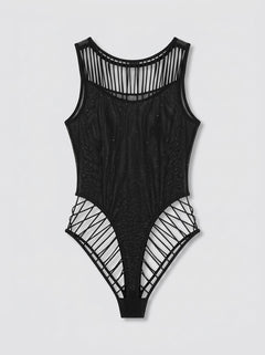 Baci Diamonte Shimmer Black Strappy Lingerie Bodysuit