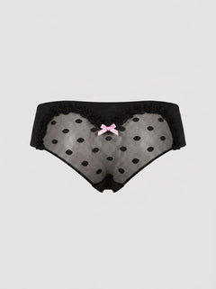 Rene Rofe Hot Dots Crotchless Bow Detail Black Boyshort