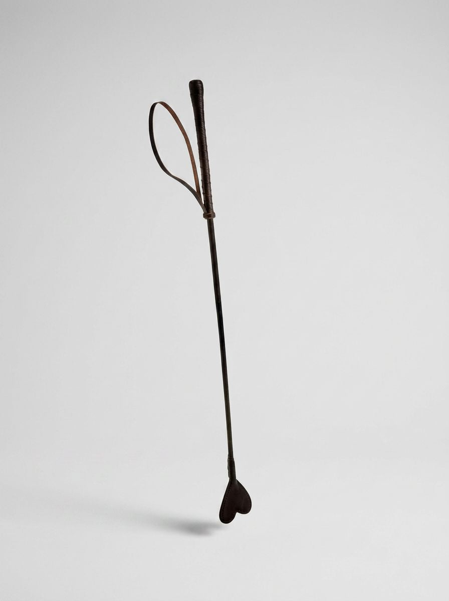Bound Nubuck Leather Heart Crop - Premium Brown Leather, 69.5cm Length, showcasing the luxurious heart-shaped tip for a sensuous experience.