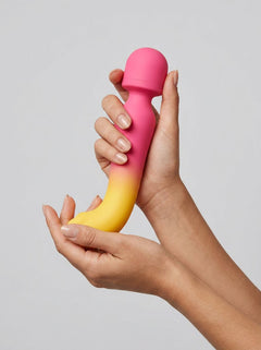 Stylish close-up of the 2-in-1 Gradient Silicone Tapping Wand G-Spot Stimulator highlighting the smooth silicone finish and powerful wand head.