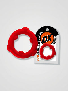 Close-up view of the Oxballs Spinner Single Silicone Stretch Cock Ring, highlighting its robust construction and stretchability, ideal for discerning users of cock rings.
