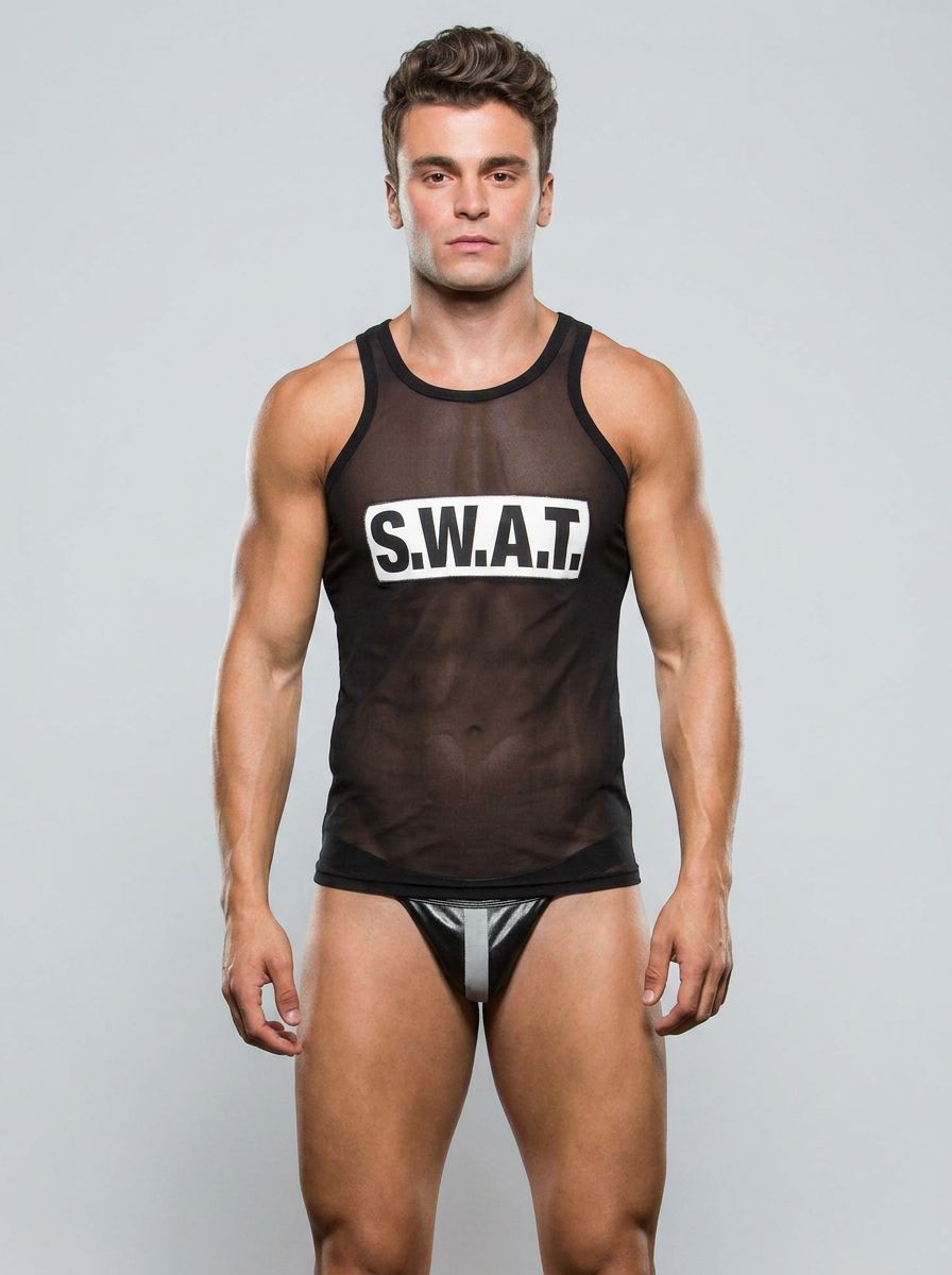 Envy men's Swat 2-piece tank and thong costume set featuring a tactical tank top and matching thong underwear.