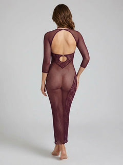 Elegant Dreamgirl Cherry Bodystocking Seamless Gown & Shrug Set showcasing a seamless design, ideal for layering and styling versatility.